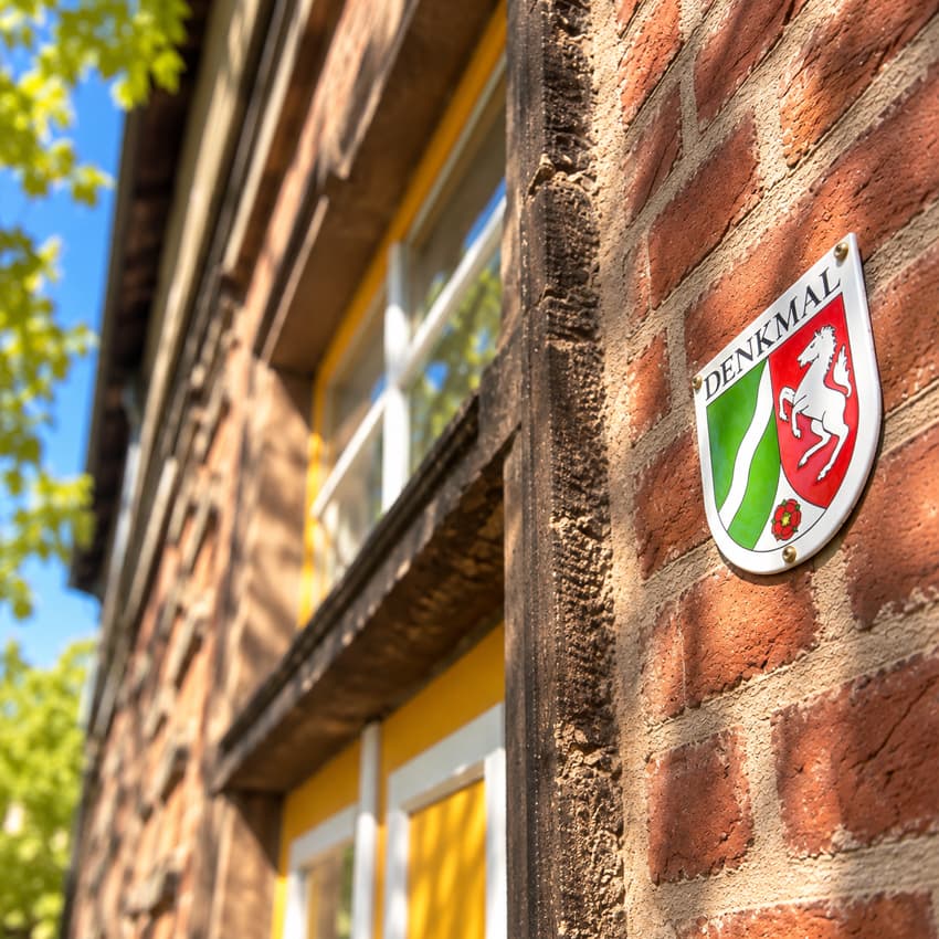 Denkmalgeschützte Fassade der Heilpraktikerschule Westfalen mit Wappenschild in Hamm